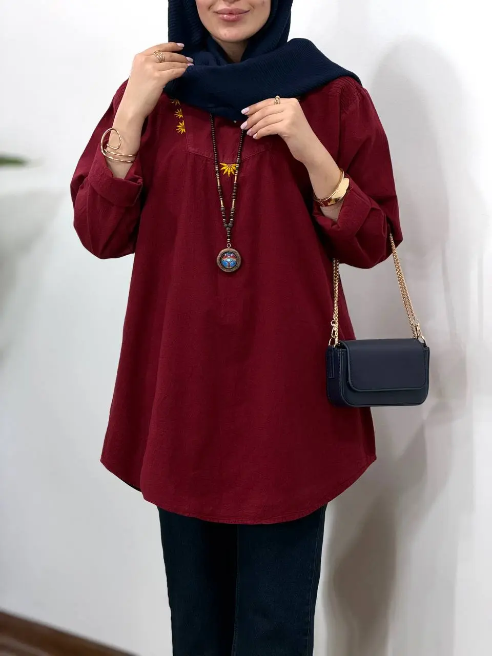 مانتو لینن گلدوزی آیسو آفتابگردون